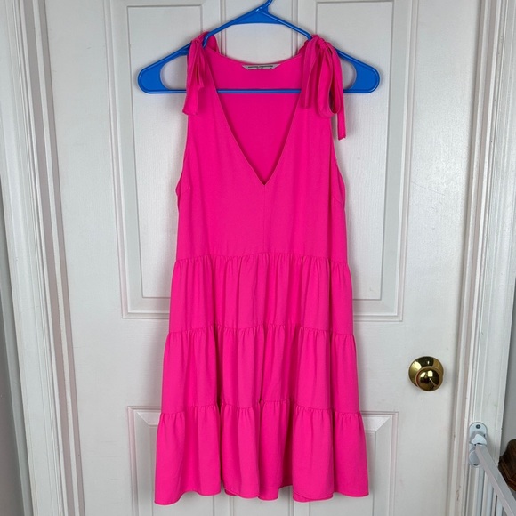 Amanda Uprichard Hot Pink Tie Sleeves Tiered Dress - XS - Picture 1 of 8